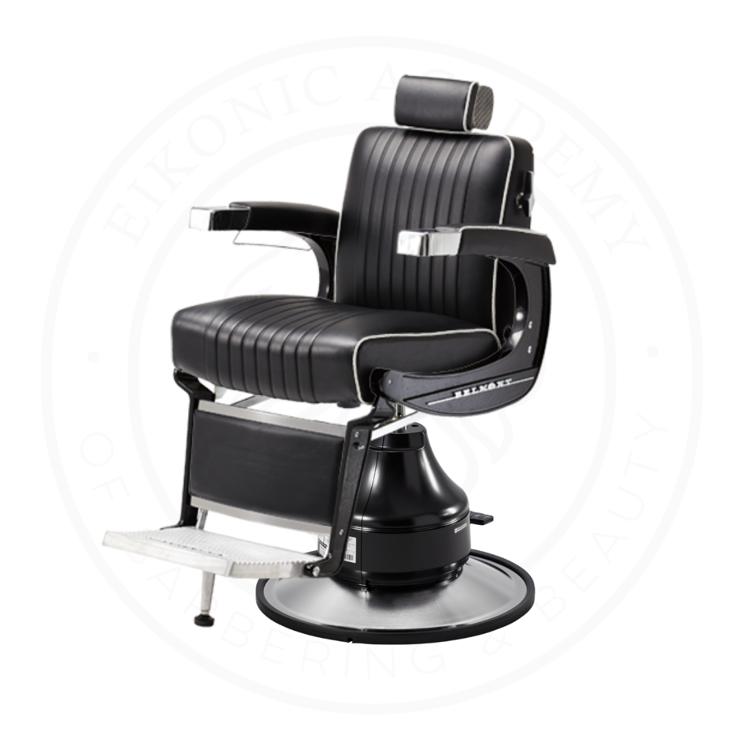 Takara Belmont Classic Elite Black Barber Chair 225EB with Motorized Electric Black MEB Base