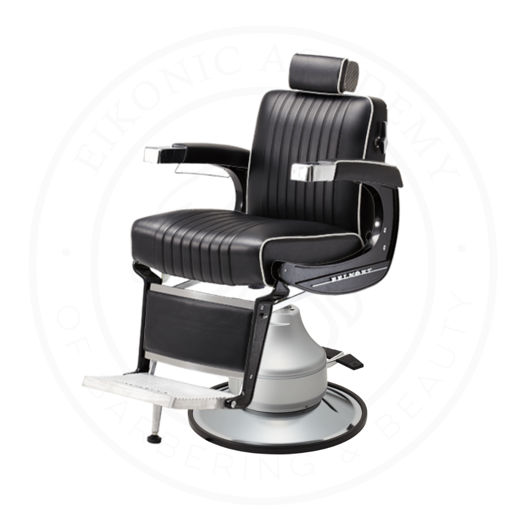 Takara Belmont Classic Elite Black Barber Chair 225EB with Motorized Electric Silver MES Base