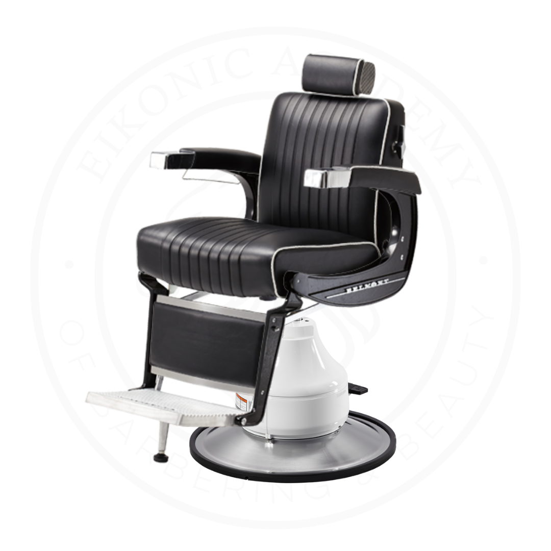 Takara Belmont Classic Elite Black Barber Chair 225EB with Motorized Electric White MEW Base