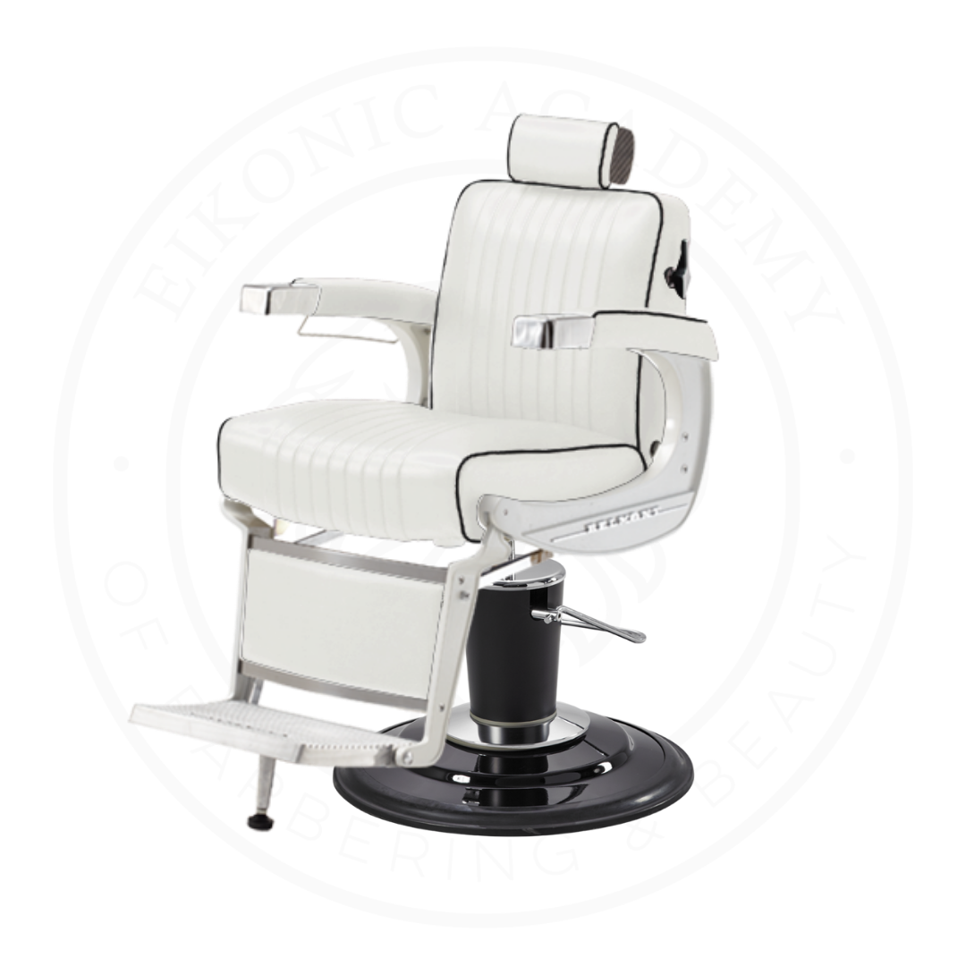 Takara Belmont Classic Elite White Barber Chair 225EW with Black Base