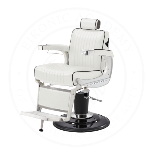 Takara Belmont Classic Elite White Barber Chair 225EW with Black Base
