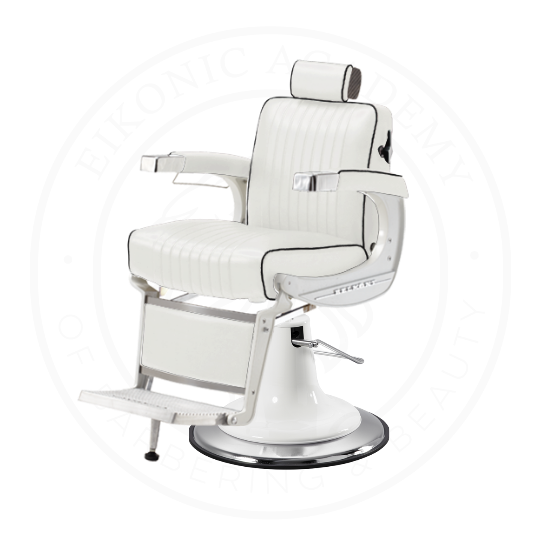 Takara Belmont Classic Elite White Barber Chair 225EW with Retro K Base