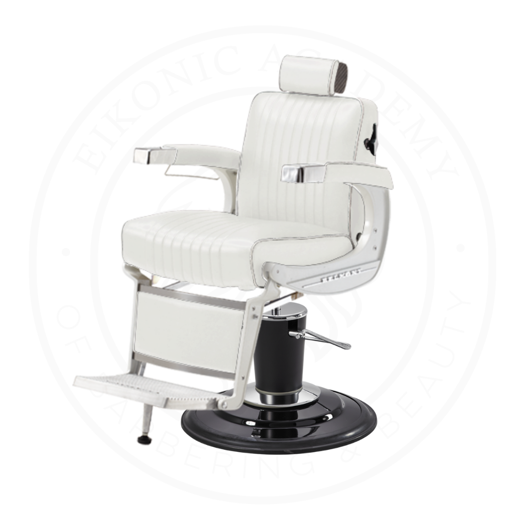 Takara Belmont Classic Elite White Barber Chair 225EW with Black Base
