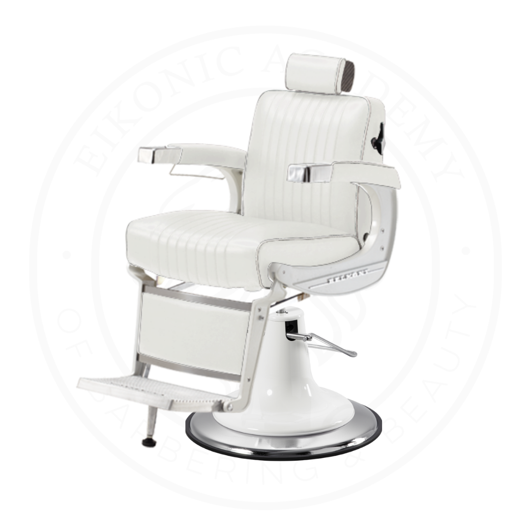 Takara Belmont Classic Elite White Barber Chair 225EW with Retro K Base