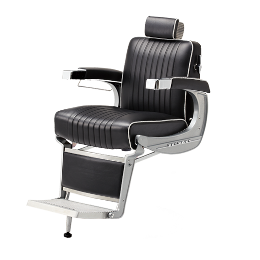 Takara Belmont Classic Barber Chair 225 with Motorized Electric Silver Base MES