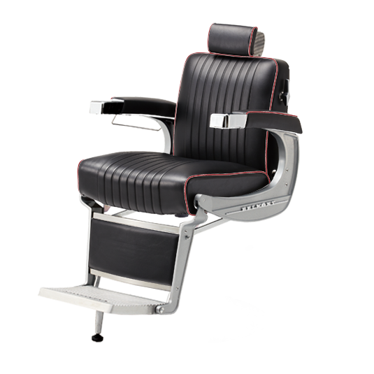 Takara Belmont Classic Barber Chair 225 with Motorized Electric Silver Base MES