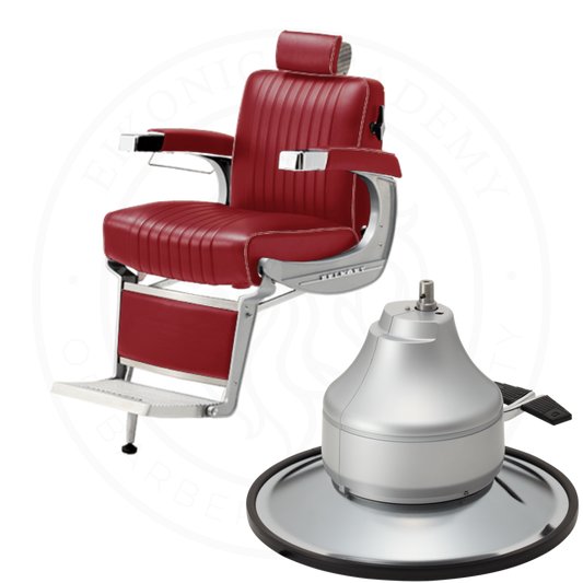 Takara Belmont Classic Barber Chair 225 with Motorized Electric Silver Base MES