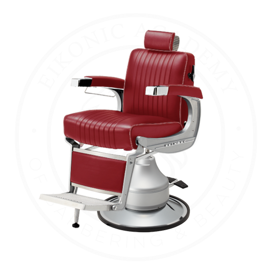 Takara Belmont Classic Barber Chair 225 with Motorized Electric Silver Base MES