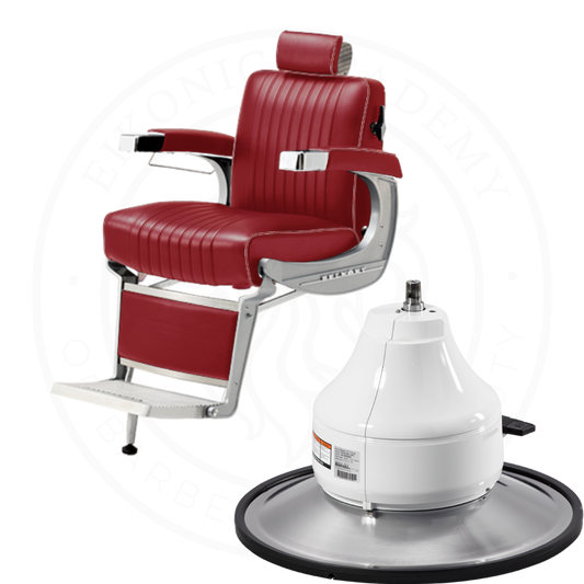 Takara Belmont Classic Barber Chair 225 with Motorized Electric White Base MEW