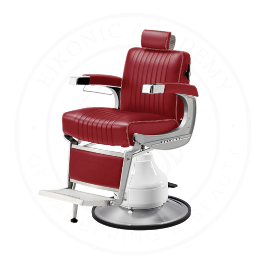 Takara Belmont Classic Barber Chair 225 with Motorized Electric White Base MEW