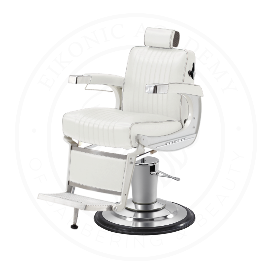 Takara Belmont Classic Elite White Barber Chair 225EW with Chrome Base