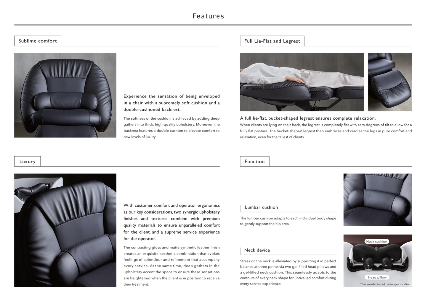 Takara Belmont Japanese Head Spa Bed - YUME NOBLE Premium with Knee Break Leg Rest - Luxury Head Spa Bed and Chair